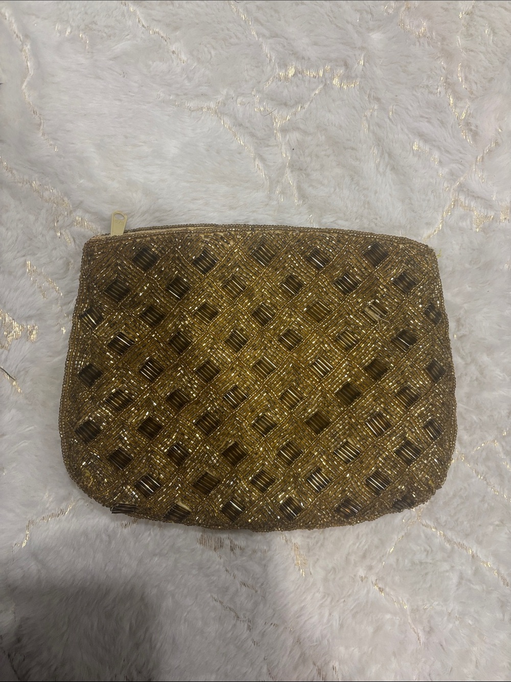 Gold Beaded Woven Evening Clutch Wristlet